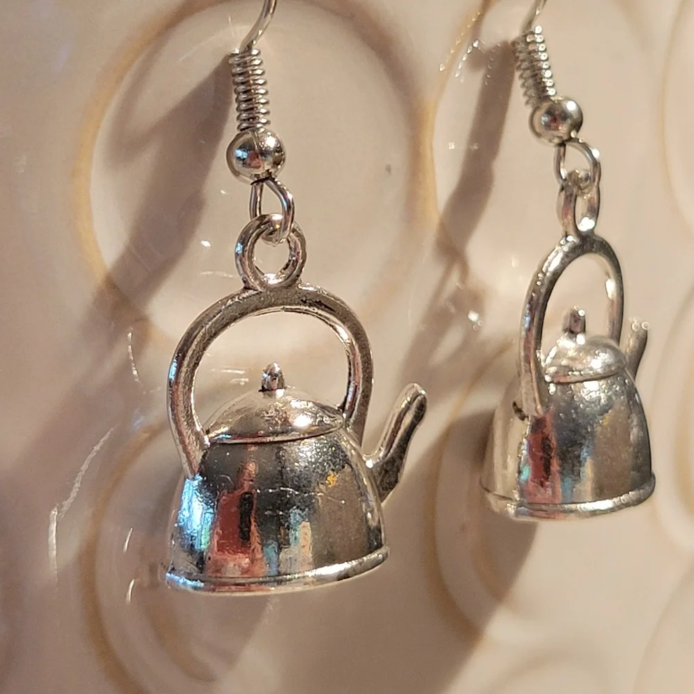 Miniature Tea Kettle Dangle Earrings - Picture 1 of 5
